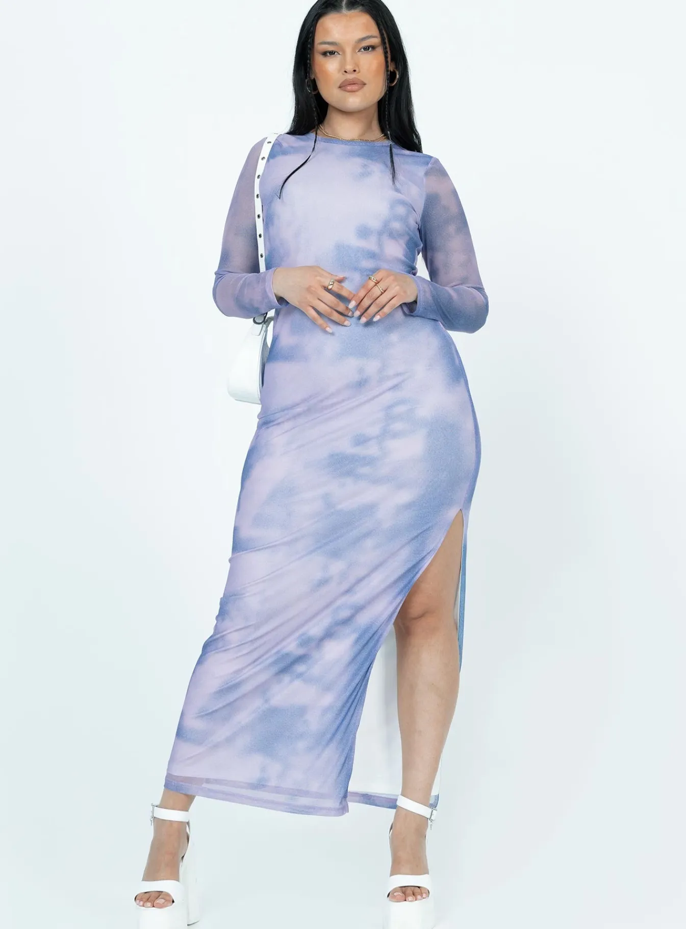 Princess Polly Harlowe Mesh Maxi Dressmulti Blue New