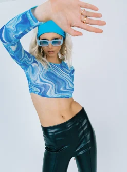 Princess Polly Harlyn Long Sleeve Top Blue Cheap