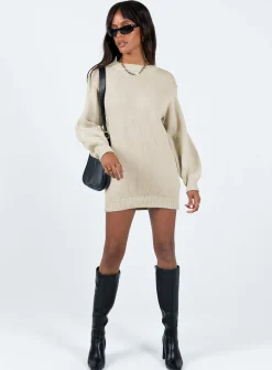 Princess Polly Harmony Knit Mini Dress Beige Clearance