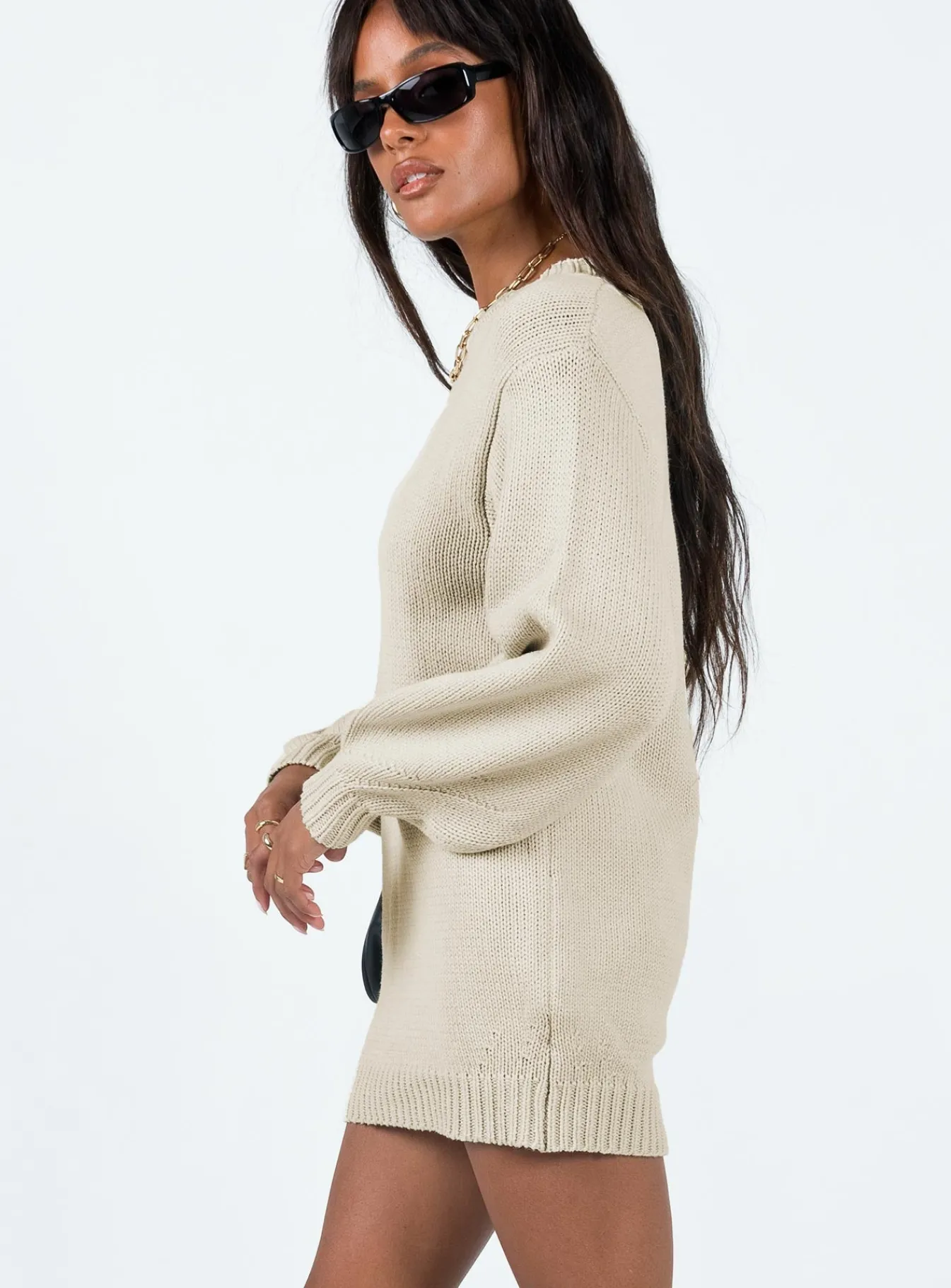 Princess Polly Harmony Knit Mini Dress Beige Clearance
