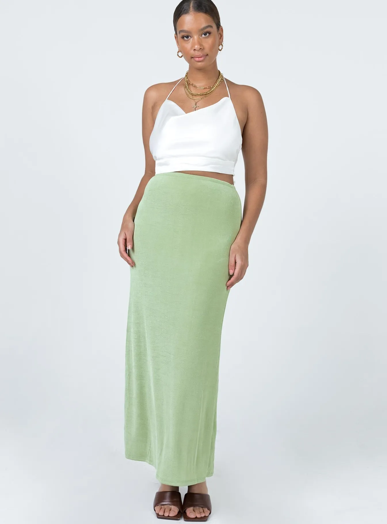 Princess Polly Harriette Maxi Skirt Sage New
