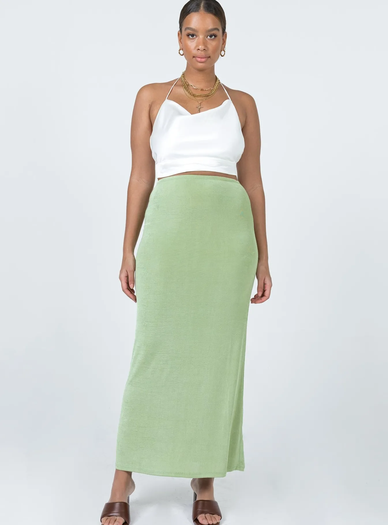 Princess Polly Harriette Maxi Skirt Sage New