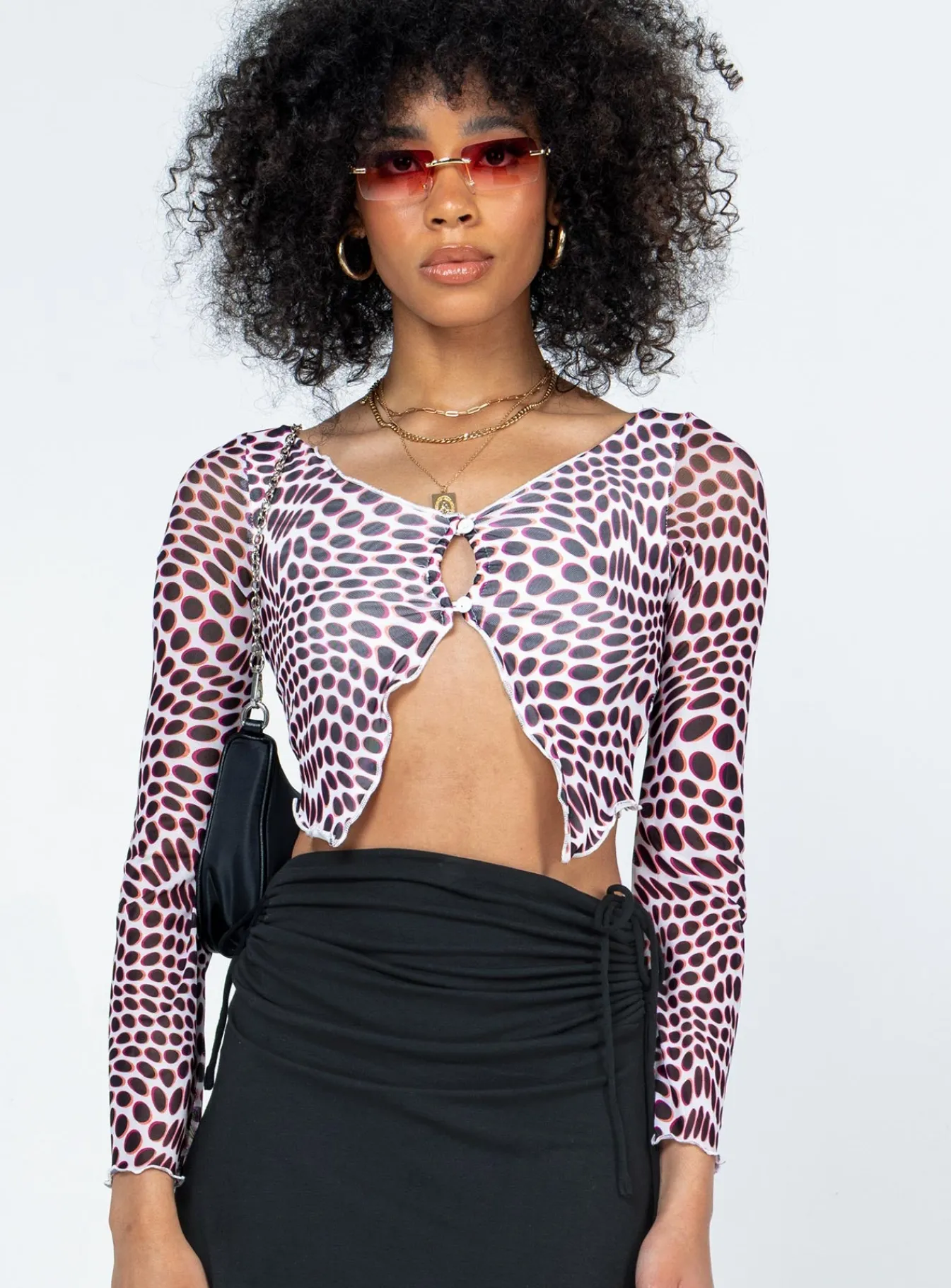 Princess Polly Harrison Long Sleeve Mesh Top/ White Black Shop