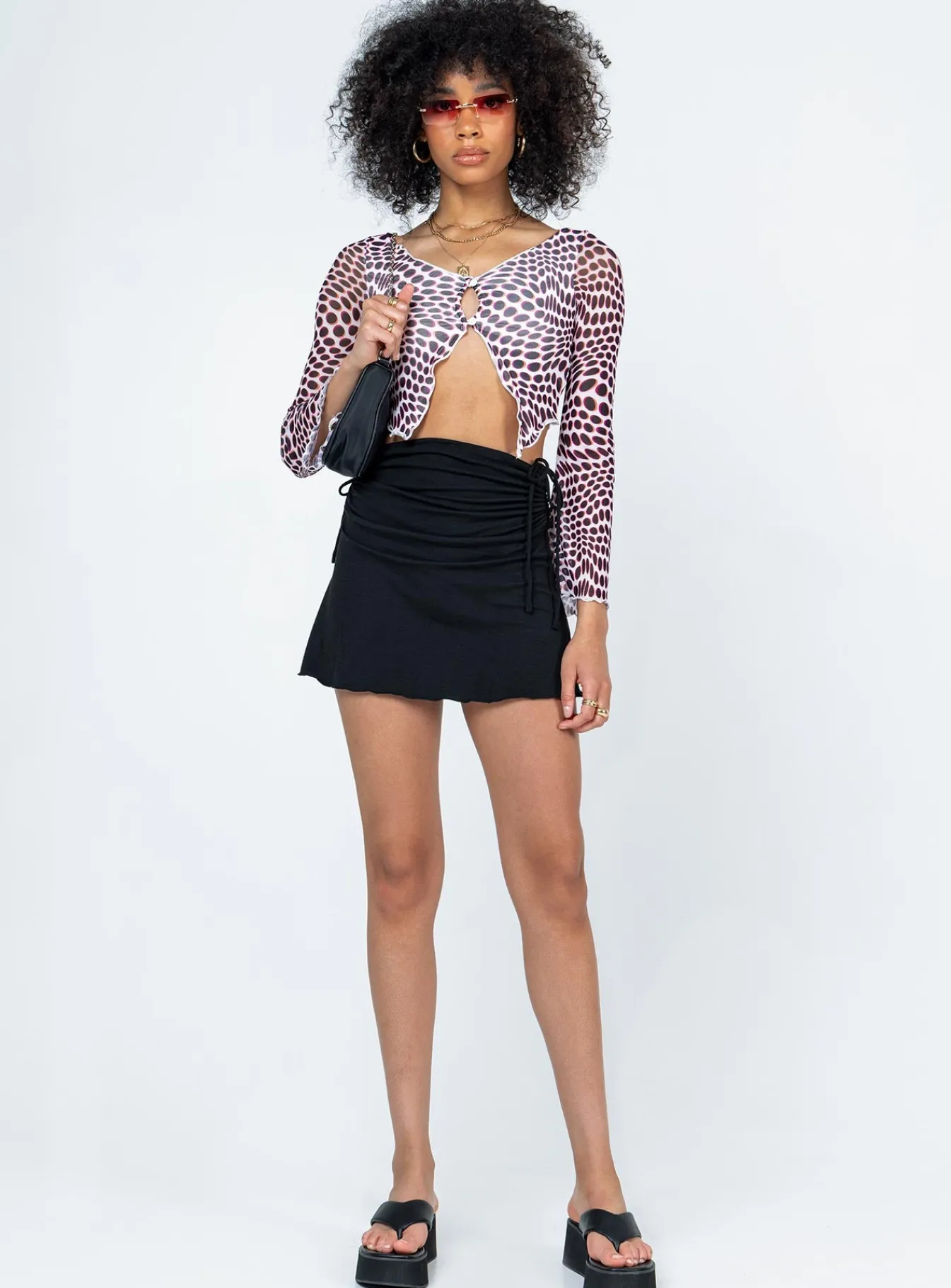 Princess Polly Harrison Long Sleeve Mesh Top/ White Black Shop