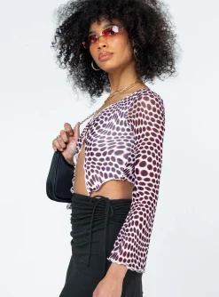 Princess Polly Harrison Long Sleeve Mesh Top/ White Black Shop