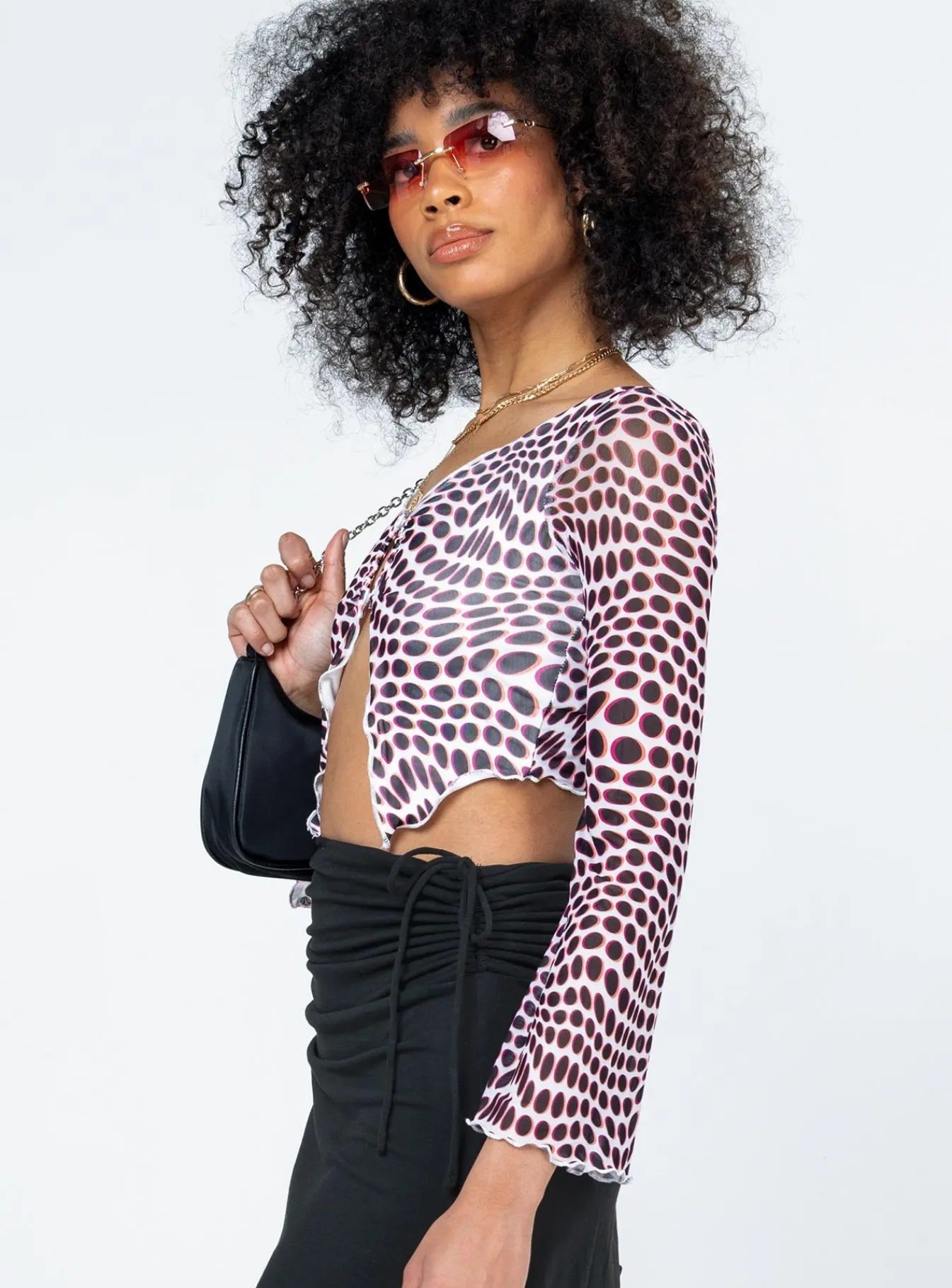Princess Polly Harrison Long Sleeve Mesh Top/ White Black Shop