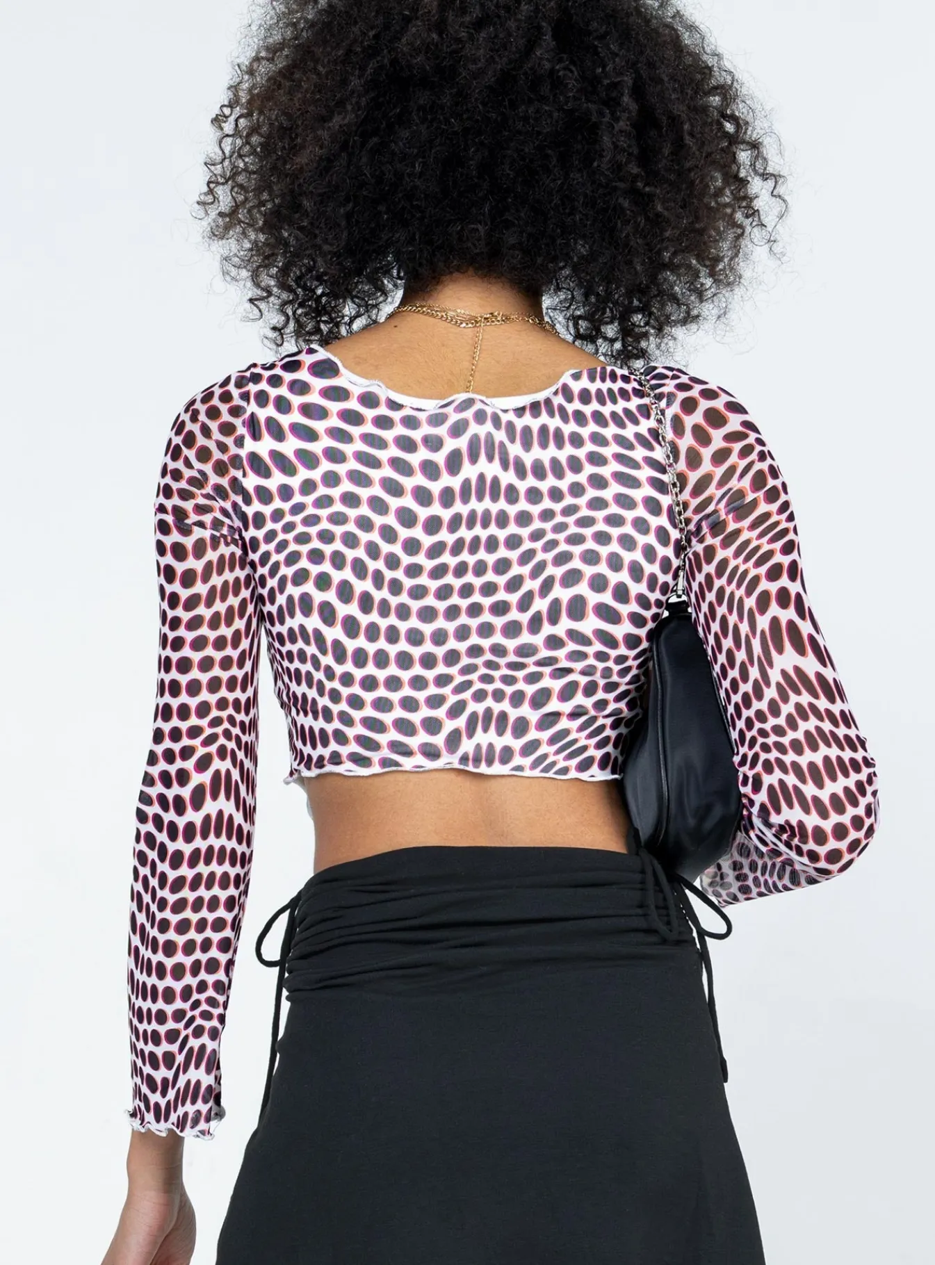 Princess Polly Harrison Long Sleeve Mesh Top/ White Black Shop