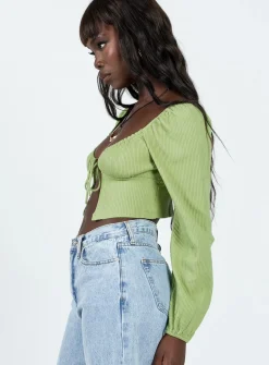 Princess Polly Hart Long Sleeve Top Green Cheap