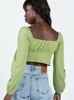 Princess Polly Hart Long Sleeve Top Green Cheap