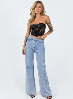 Princess Polly Harto Lace Strapless Top  Black New