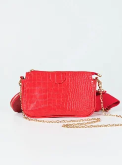 Princess Polly Harvey Croc Multi Pocket Bag  Red New