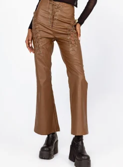Princess Polly Harvey Pu Pants  Brown Cheap