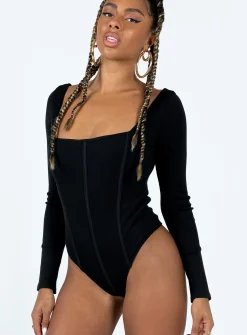 Princess Polly Hassie Long Sleeve Bodysuit  Black Store