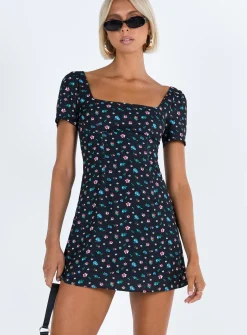 Princess Polly Hastings Mini Dress  Black Floral Flash Sale