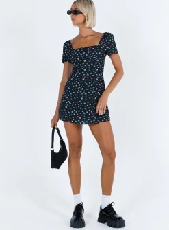 Princess Polly Hastings Mini Dress  Black Floral Flash Sale