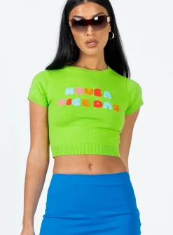 Princess Polly Have A Nice Day Knit Tee  Green Store