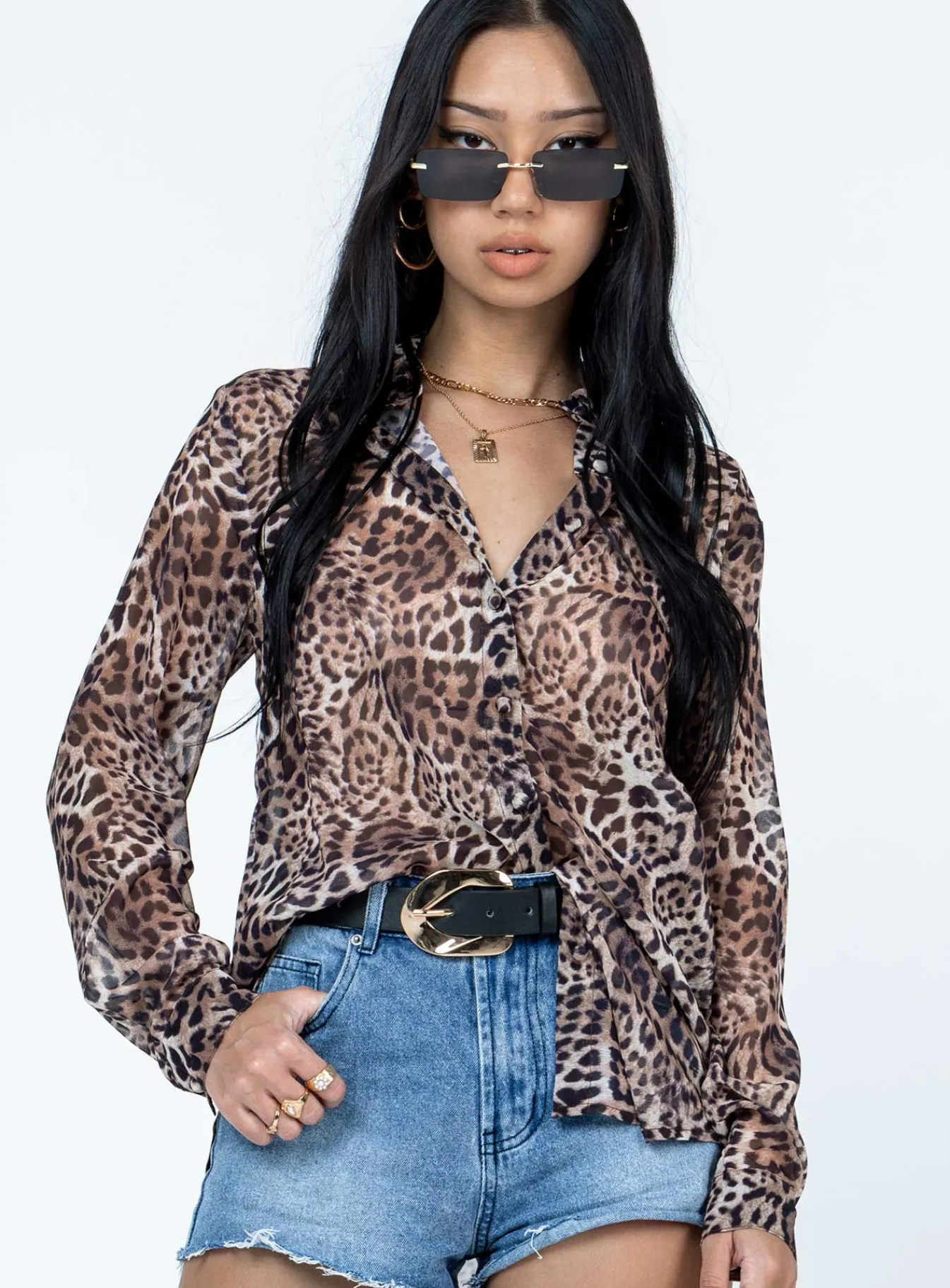 Princess Polly Hayden Shirt Leopard Flash Sale