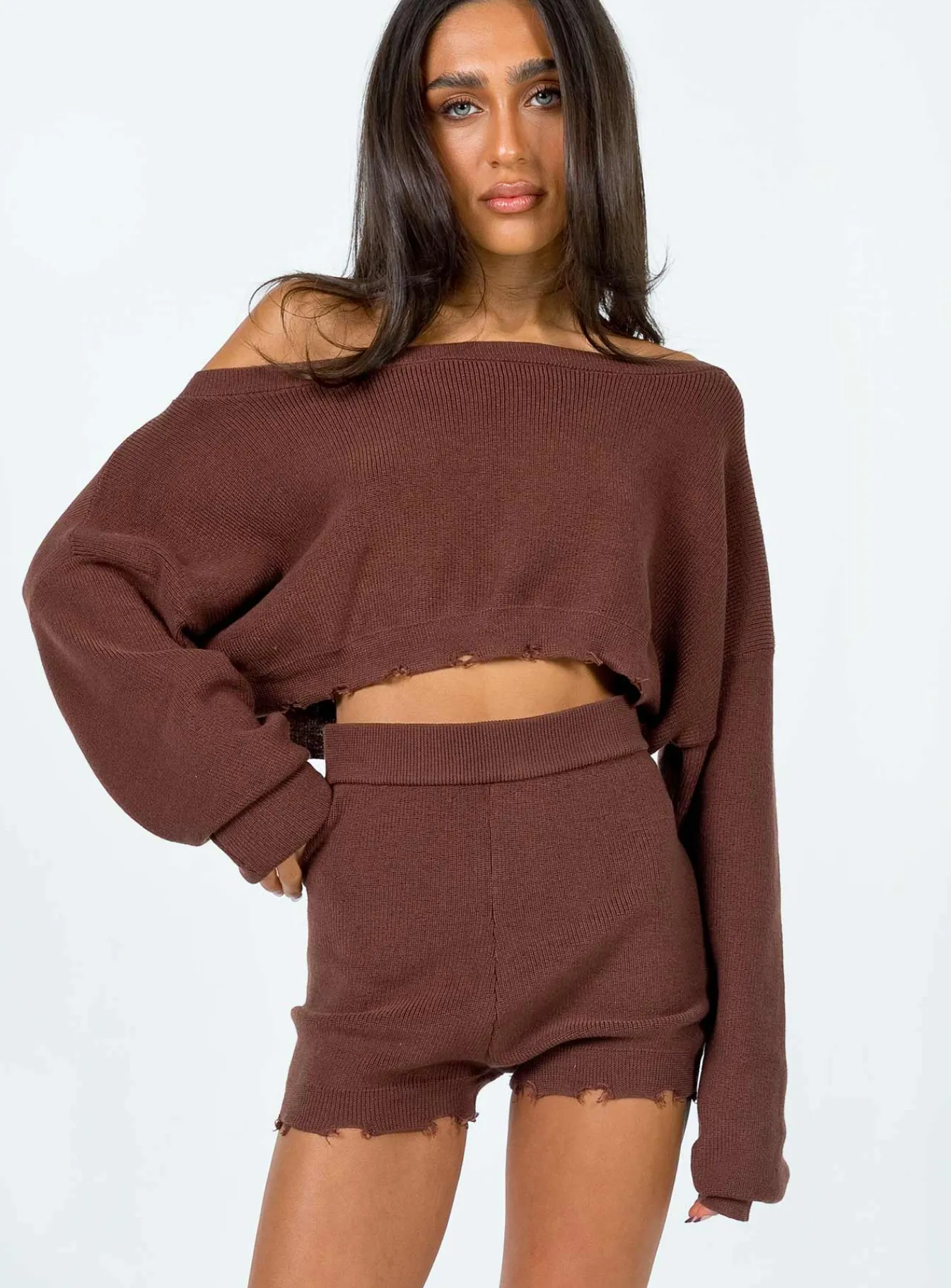 Princess Polly Hazel Knit Shorts Brown Flash Sale