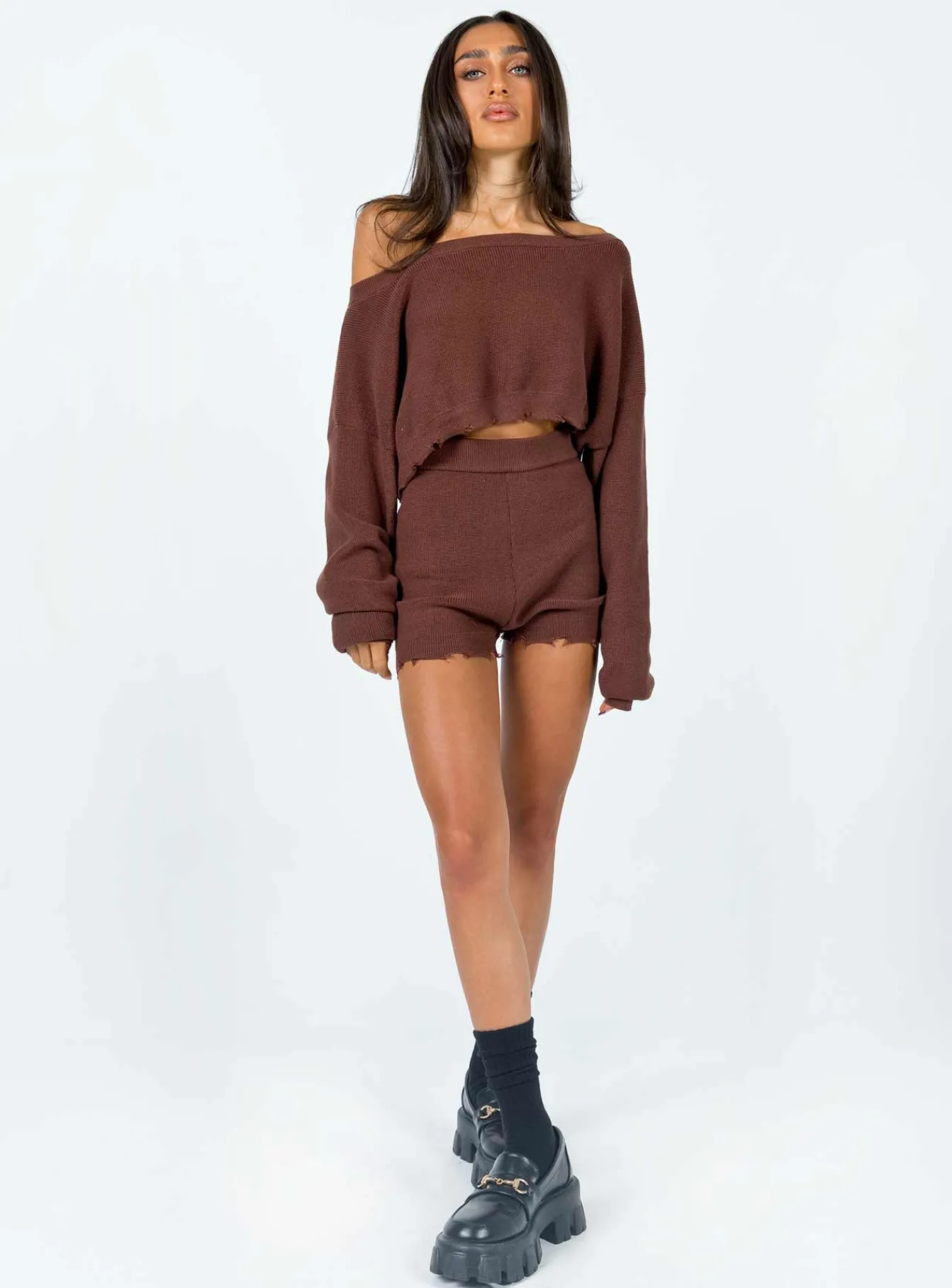 Princess Polly Hazel Knit Shorts Brown Flash Sale