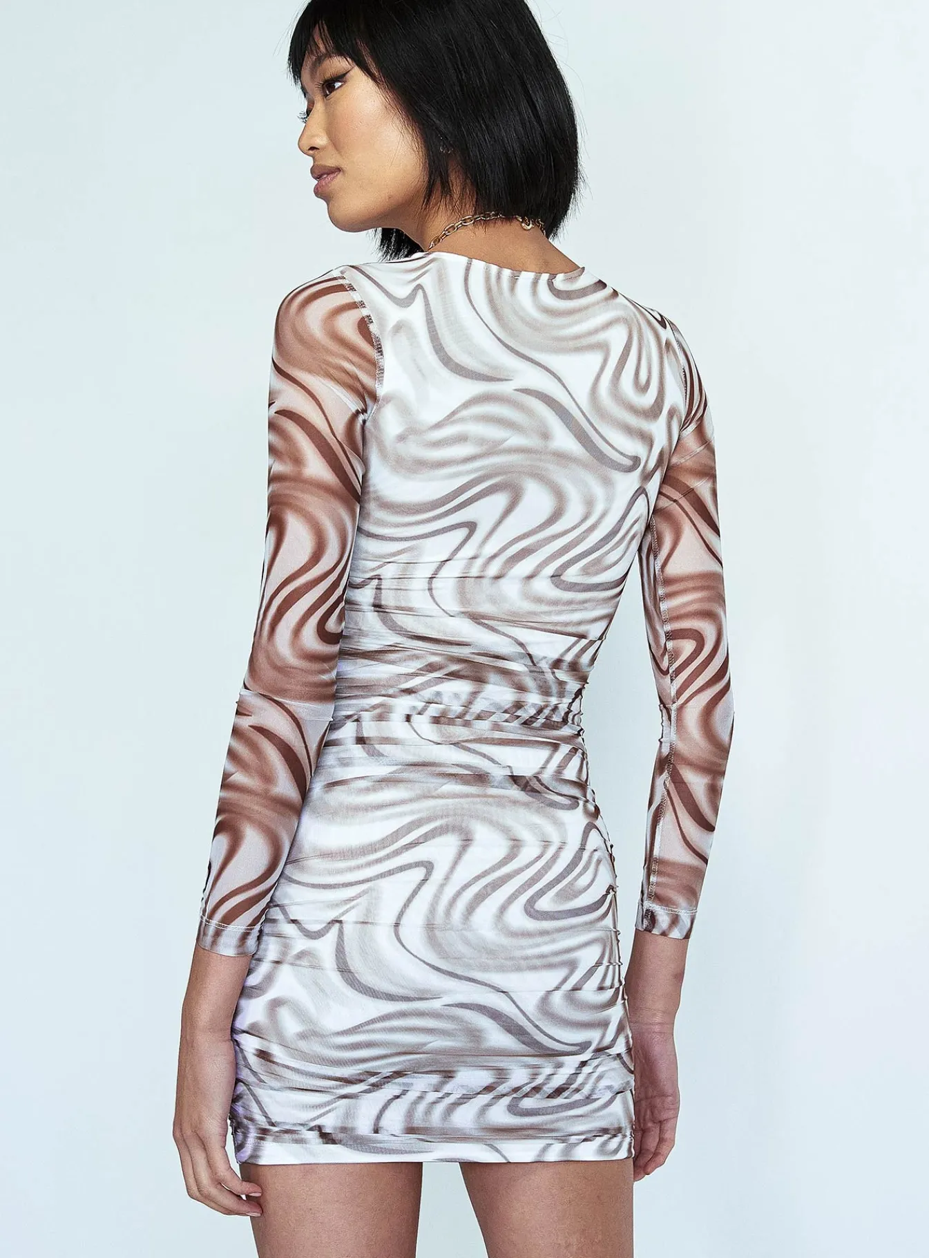 Princess Polly Hazel Long Sleeve Mini Dress/ Brown White Sale