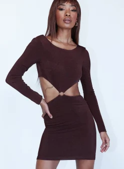 Princess Polly Henley Mini Dress  Brown Store