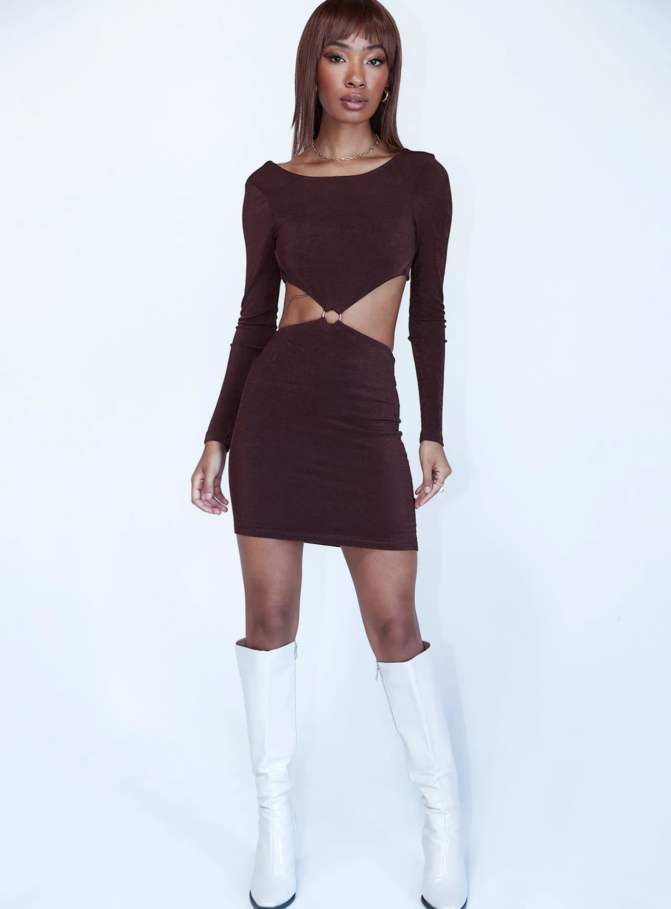 Princess Polly Henley Mini Dress Brown Store
