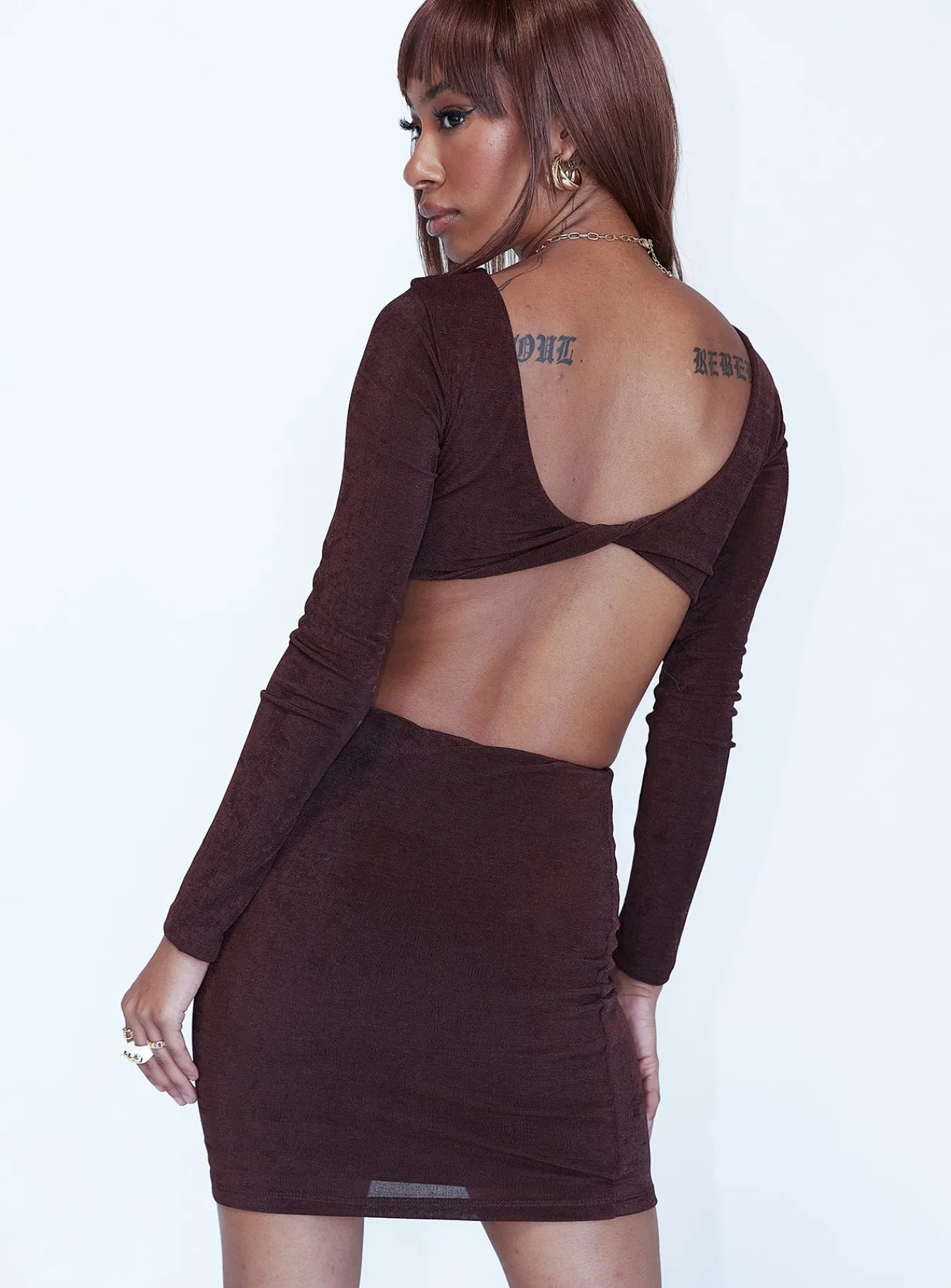 Princess Polly Henley Mini Dress Brown Store