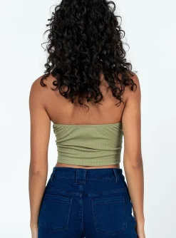 Princess Polly Henney Strapless Top Khaki   Green Cheap