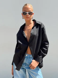 Princess Polly Hexon Shirt  Black Hot
