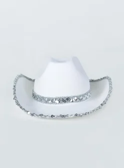 Princess Polly Hey Ya Sequin Cowboy Hat White Cheap