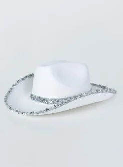 Princess Polly Hey Ya Sequin Cowboy Hat White Cheap