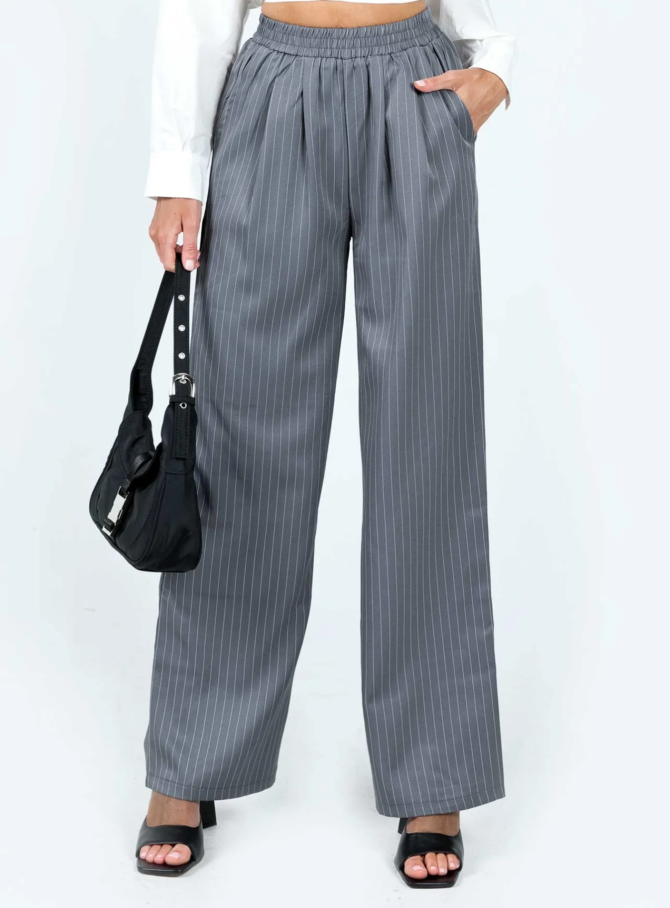 Princess Polly Higgins Pants Grey Pinstripe Flash Sale