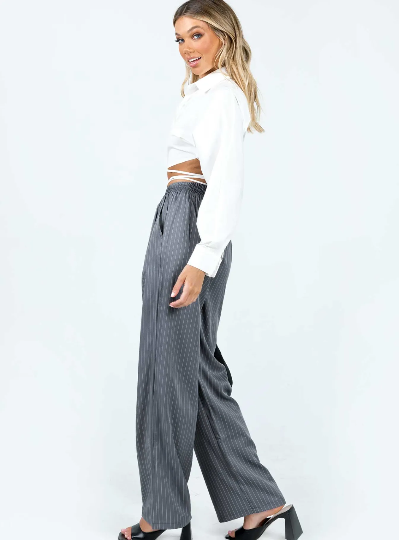 Princess Polly Higgins Pants Grey Pinstripe Flash Sale