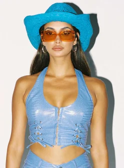Princess Polly High Vibrations Pu Top Blue Cheap