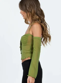 Princess Polly Highette Off The Shoulder Top  Green Sale
