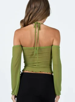 Princess Polly Highette Off The Shoulder Top  Green Sale