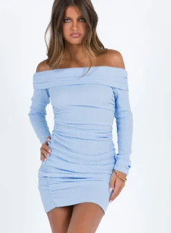 Princess Polly Highfield Off The Shoulder Mini Dress  Blue Discount