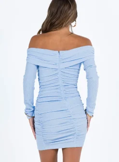 Princess Polly Highfield Off The Shoulder Mini Dress Blue Discount