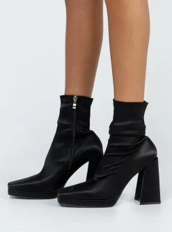 Princess Polly Highway Satin Ankle Boots  Black Online
