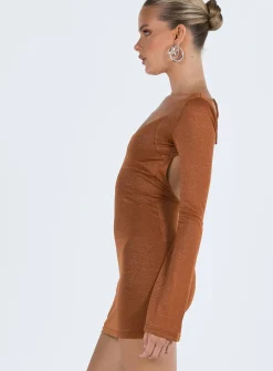 Princess Polly Hilldale Long Sleeve Mini Dress  Rust Discount