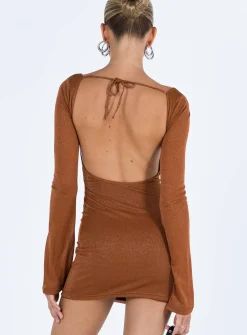 Princess Polly Hilldale Long Sleeve Mini Dress  Rust Discount