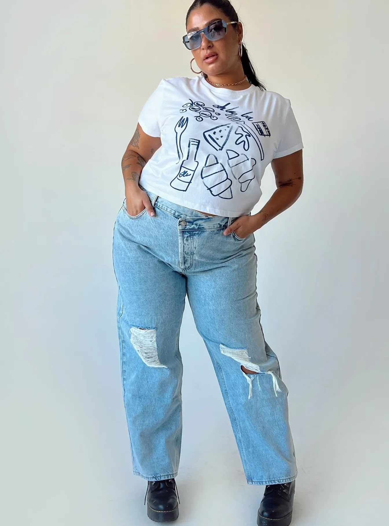Princess Polly Holly Asymmetric Ripped Leg Jeans Curve Denim Store