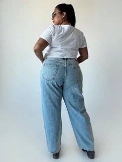 Princess Polly Holly Asymmetric Ripped Leg Jeans Curve Denim Store