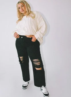 Princess Polly Holly Asymmetric Ripped Leg Jeansdenim Curve   Black Best Sale