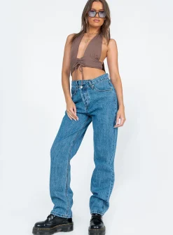 Princess Polly Holly Asymmetric Straight Leg Jean Mid Wash  Denim Clearance