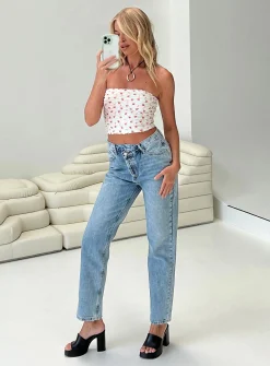 Princess Polly Holly Asymmetric Straight Leg Jean Light Wash Tall   Denim Online