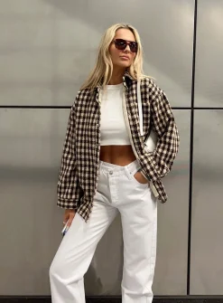 Princess Polly Holly Asymmetric Straight Leg Jeansdenim   White New