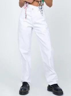 Princess Polly Holly Asymmetric Straight Leg Jeansdenim White New