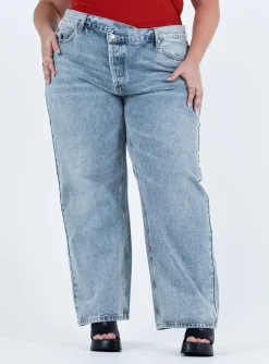 Princess Polly Holly Asymmetric Straight Leg Jean Light Washcurve   Denim Best Sale