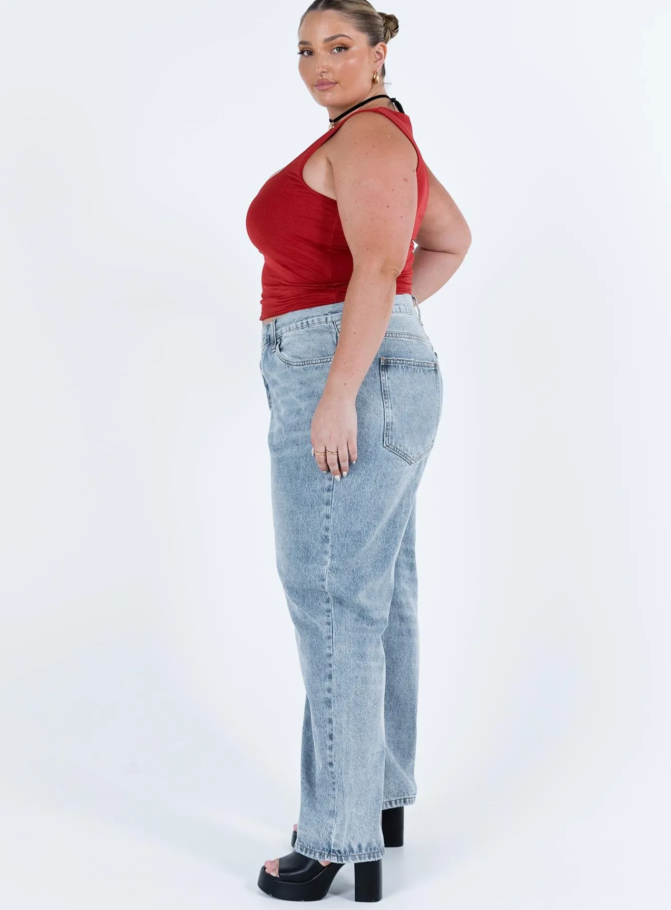 Princess Polly Holly Asymmetric Straight Leg Jean Light Washcurve Denim Best Sale